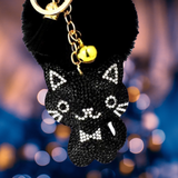 BLACK KITTY KEY CHAIN W/POM POM