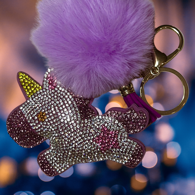 PURPLE UNICORN KEY CHAIN W/POM POM –