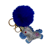 BLUE UNICORN KEY CHAIN W/POM POM