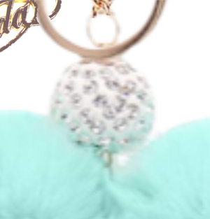 MINT HEART POM POM KEY CHAIN
