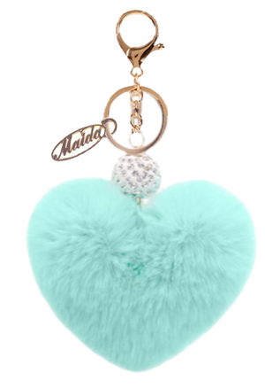 MINT HEART POM POM KEY CHAIN