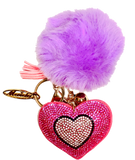 LAVENDER POM POM W/ HEART HOT PINK KEY CHAIN
