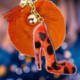 ORANGE HIGH HEEL KEY CHAIN WITH ORANGE POM POM